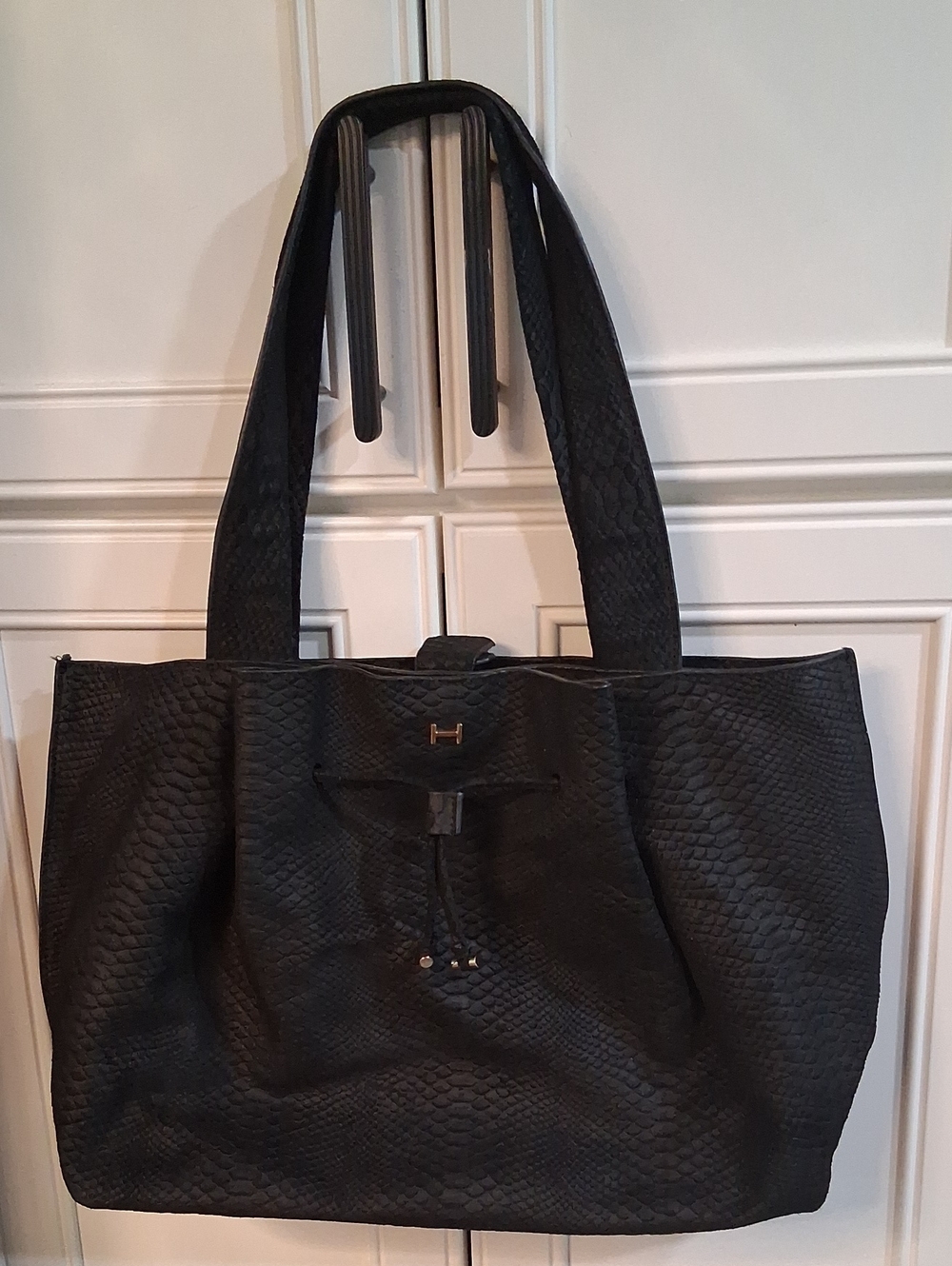 Halston Black Leather Textured Bag